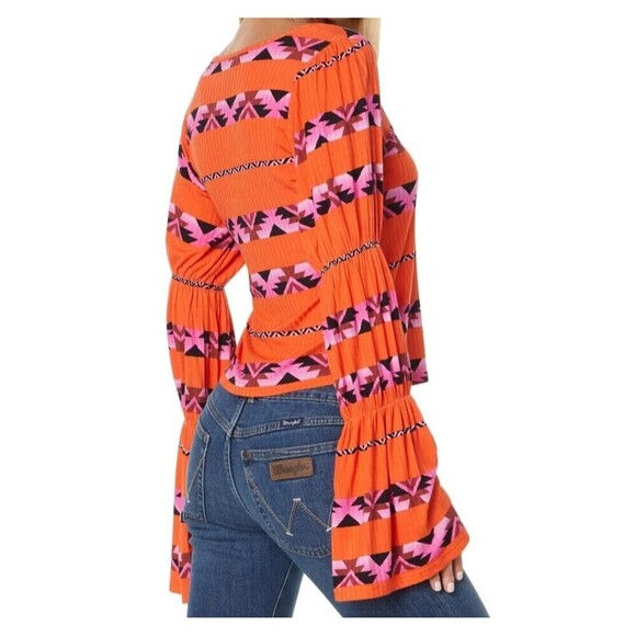 Wrangler Retro Size Medium Square Neck Southwestern Striped Long Sleeve - Picture 2 of 5